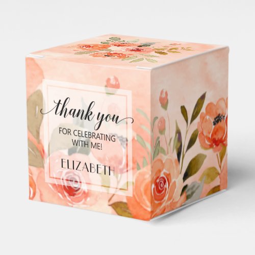 Watercolor Orange Floral Square Party Favor Box