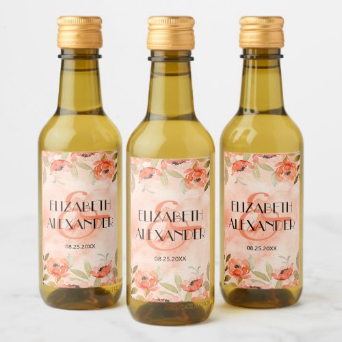 Watercolor Orange Floral Wedding Mini Wine Label