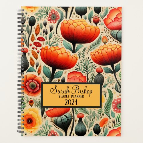 Watercolor Orange Floral Yearly Planner Hardcover 
