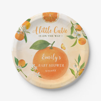 Watercolor Orange & Flowers Baby Shower Paper Plates