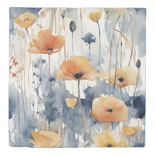 Watercolor Orange Flowers Blue Indigo Design 347 Duvet Cover