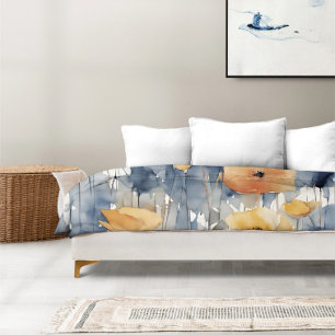 Watercolor Orange Flowers Blue Indigo Design 347 Duvet Cover