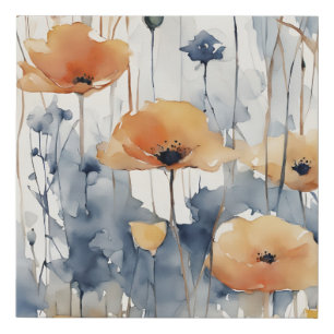 Watercolor Orange Flowers Blue Indigo Design 347 Faux Canvas Print