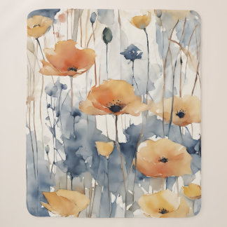 Watercolor Orange Flowers Blue Indigo Design 347 Sherpa Blanket