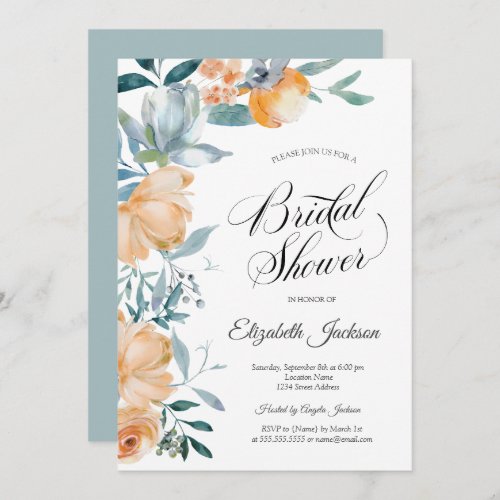 Watercolor Orange Flowers Bridal Shower Invitation