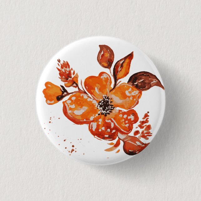 Watercolor orange flowers button (Front)
