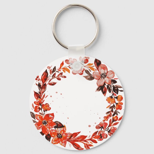 Watercolor orange flowers keychain (Front)