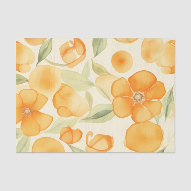 Watercolor Orange flowers pattern Tissue Paper (Front)