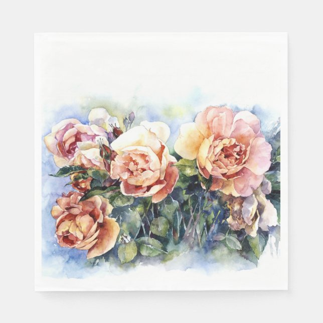 Watercolor orange flowers roses illustration flowe napkins (Front)
