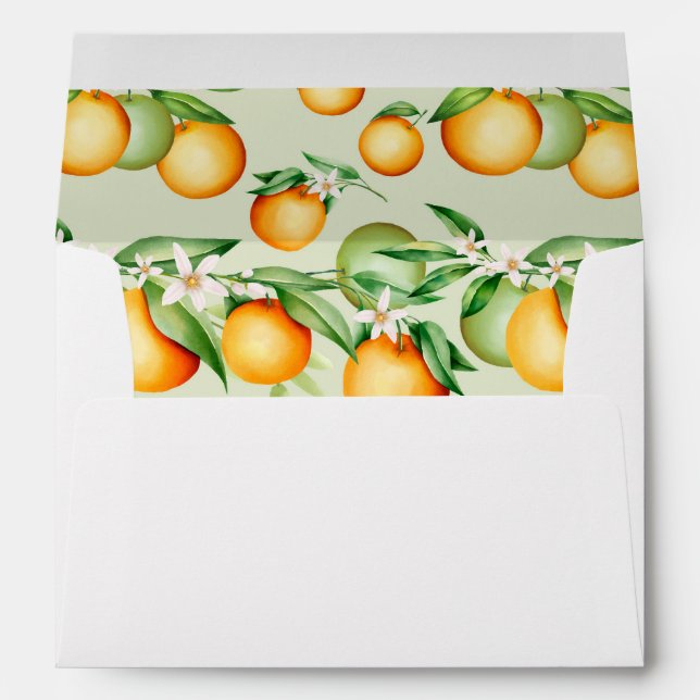 Watercolor Orange Fruit Botanical Wedding Envelope (Back (Bottom))