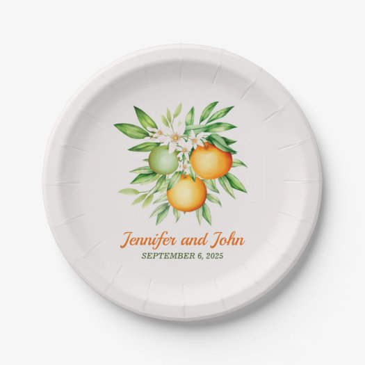 Watercolor Orange Fruit Botanical Wedding Paper Plates