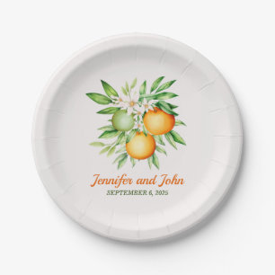 Watercolor Orange Fruit Botanical Wedding Paper Plates