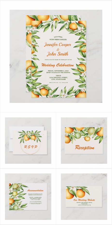 Watercolor Orange Fruit Botanical Wedding Suite