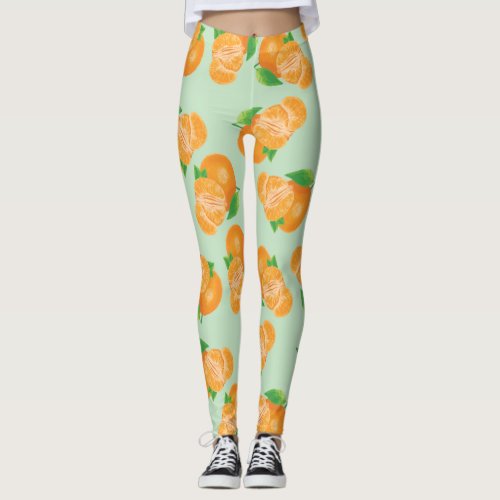 watercolor orange fruit pattern leggings