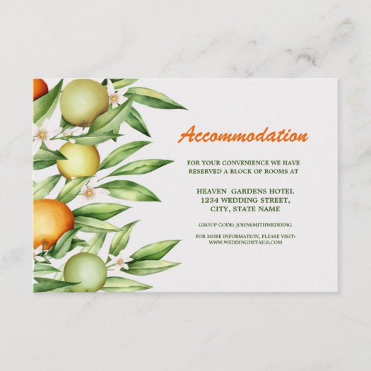 Watercolor Orange Fruit  Wedding Accommodate Enclosure Card