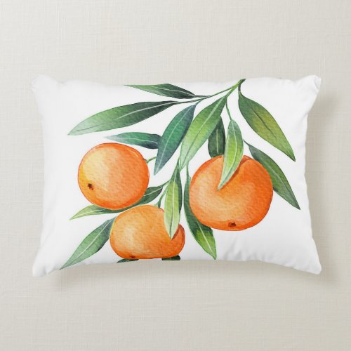 Watercolor Orange Fruits Branches Isolated Accent Pillow