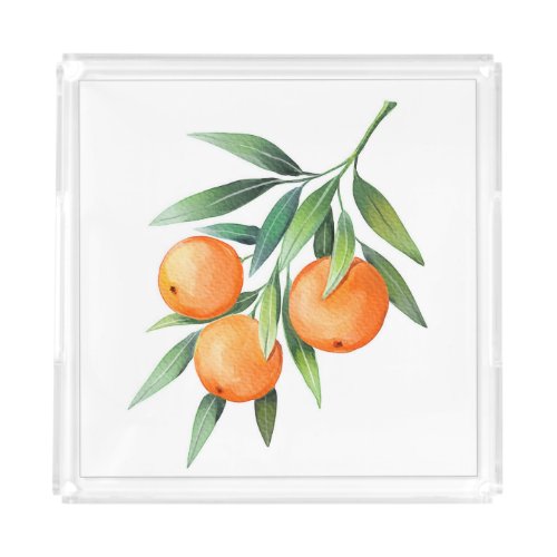Watercolor Orange Fruits Branches Isolated Acrylic Tray