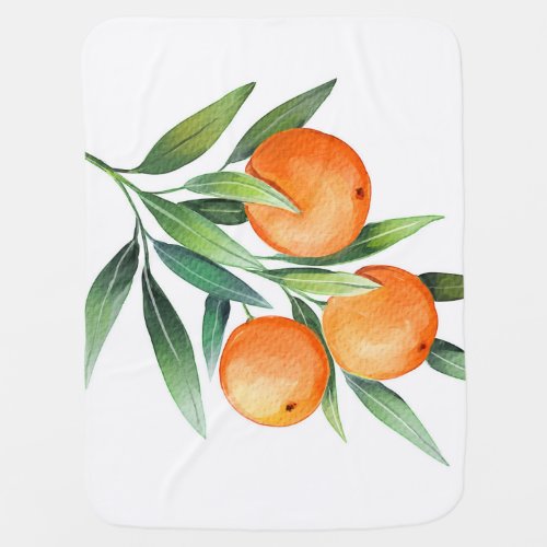 Watercolor Orange Fruits Branches Isolated Baby Blanket