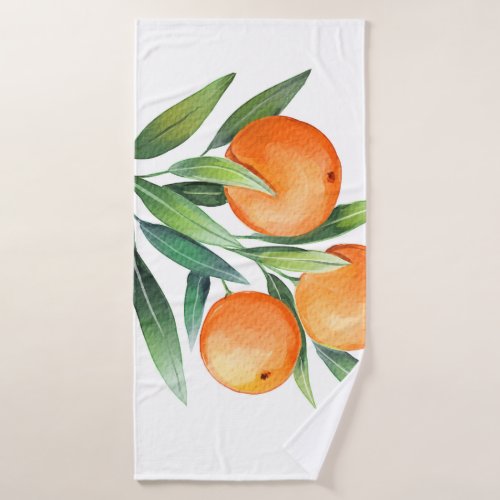 Watercolor Orange Fruits Branches Isolated Bath Towel