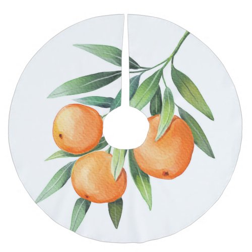 Watercolor Orange Fruits Branches Isolated Brushed Polyester Tree Skirt