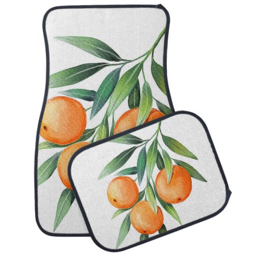Watercolor Orange Fruits Branches Isolated Car Floor Mat