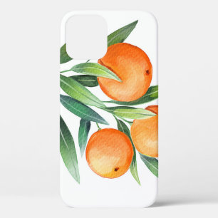 Watercolor Orange Fruits: Branches Isolated. iPhone 12 Case