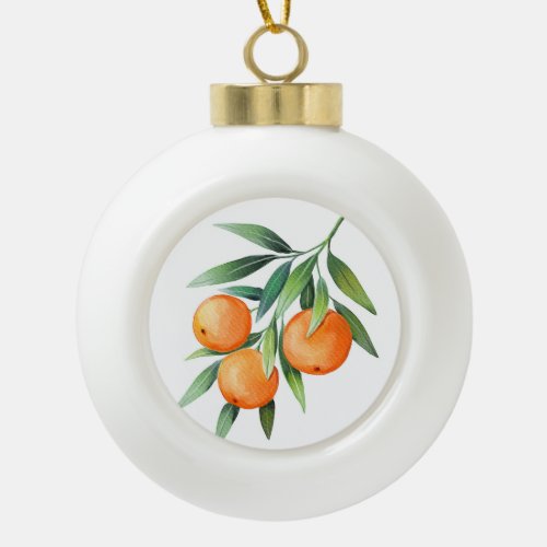 Watercolor Orange Fruits Branches Isolated Ceramic Ball Christmas Ornament