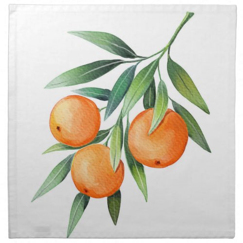 Watercolor Orange Fruits Branches Isolated Cloth Napkin