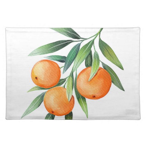 Watercolor Orange Fruits Branches Isolated Cloth Placemat