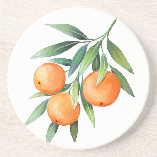 Watercolor Orange Fruits Branches Isolated Coaster