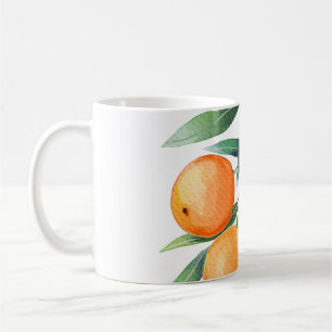 Watercolor Orange Fruits: Branches Isolated. Coffee Mug