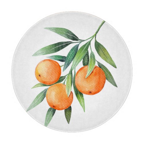 Watercolor Orange Fruits Branches Isolated Cutting Board