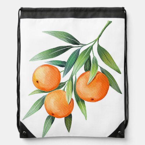 Watercolor Orange Fruits Branches Isolated Drawstring Bag