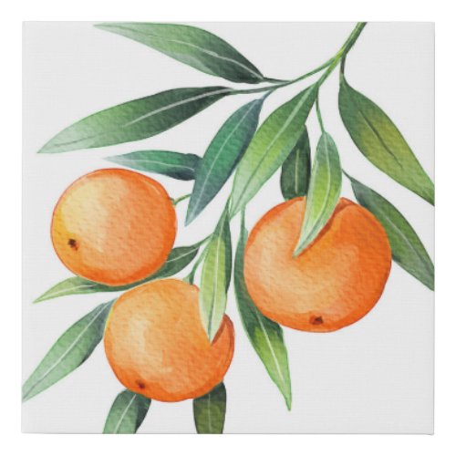 Watercolor Orange Fruits Branches Isolated Faux Canvas Print