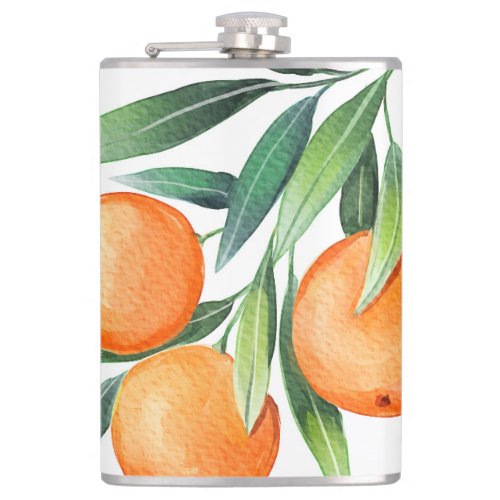 Watercolor Orange Fruits Branches Isolated Flask