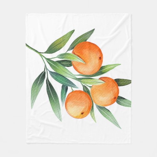 Watercolor Orange Fruits Branches Isolated Fleece Blanket