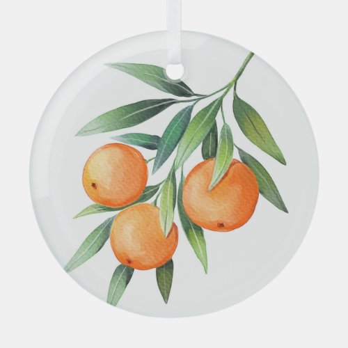 Watercolor Orange Fruits Branches Isolated Glass Ornament