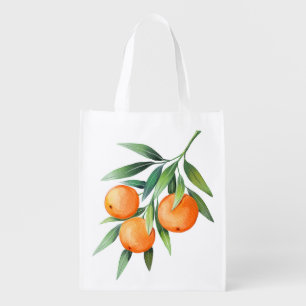 Watercolor Orange Fruits: Branches Isolated. Grocery Bag