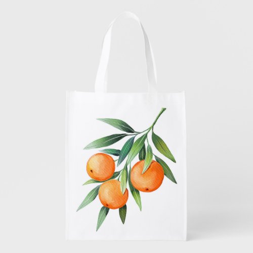 Watercolor Orange Fruits Branches Isolated Grocery Bag