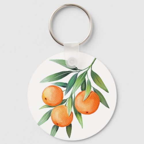 Watercolor Orange Fruits Branches Isolated Keychain