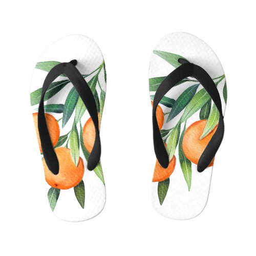 Watercolor Orange Fruits Branches Isolated Kids Flip Flops