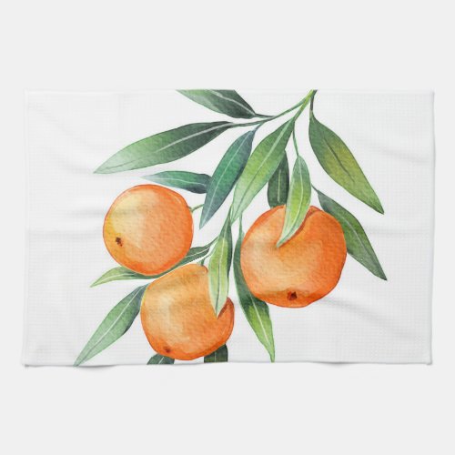 Watercolor Orange Fruits Branches Isolated Kitchen Towel