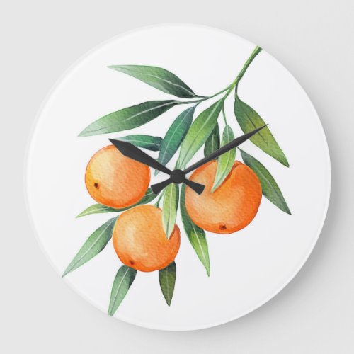 Watercolor Orange Fruits Branches Isolated Large Clock
