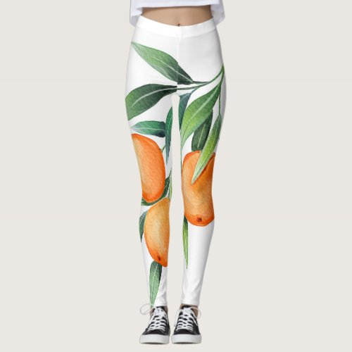 Watercolor Orange Fruits Branches Isolated Leggings