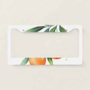 Watercolor Orange Fruits: Branches Isolated. License Plate Frame