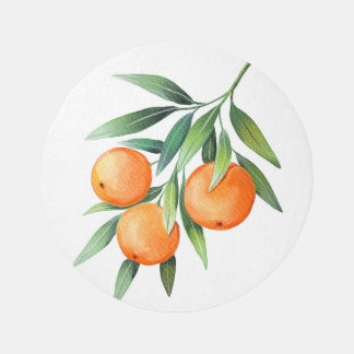 Watercolor Orange Fruits: Branches Isolated. Rug