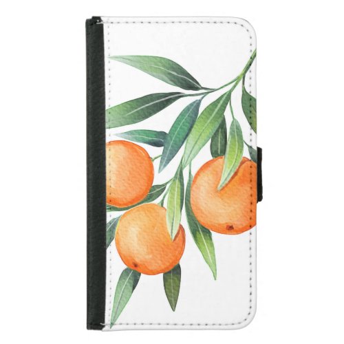 Watercolor Orange Fruits Branches Isolated Samsung Galaxy S5 Wallet Case