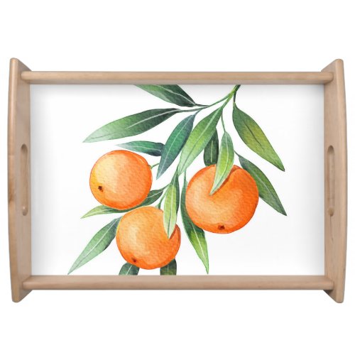 Watercolor Orange Fruits Branches Isolated Serving Tray