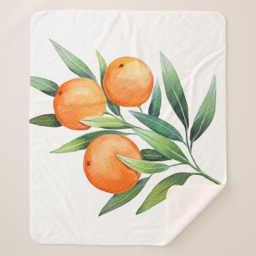 Watercolor Orange Fruits Branches Isolated Sherpa Blanket