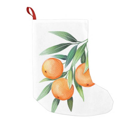 Watercolor Orange Fruits Branches Isolated Small Christmas Stocking